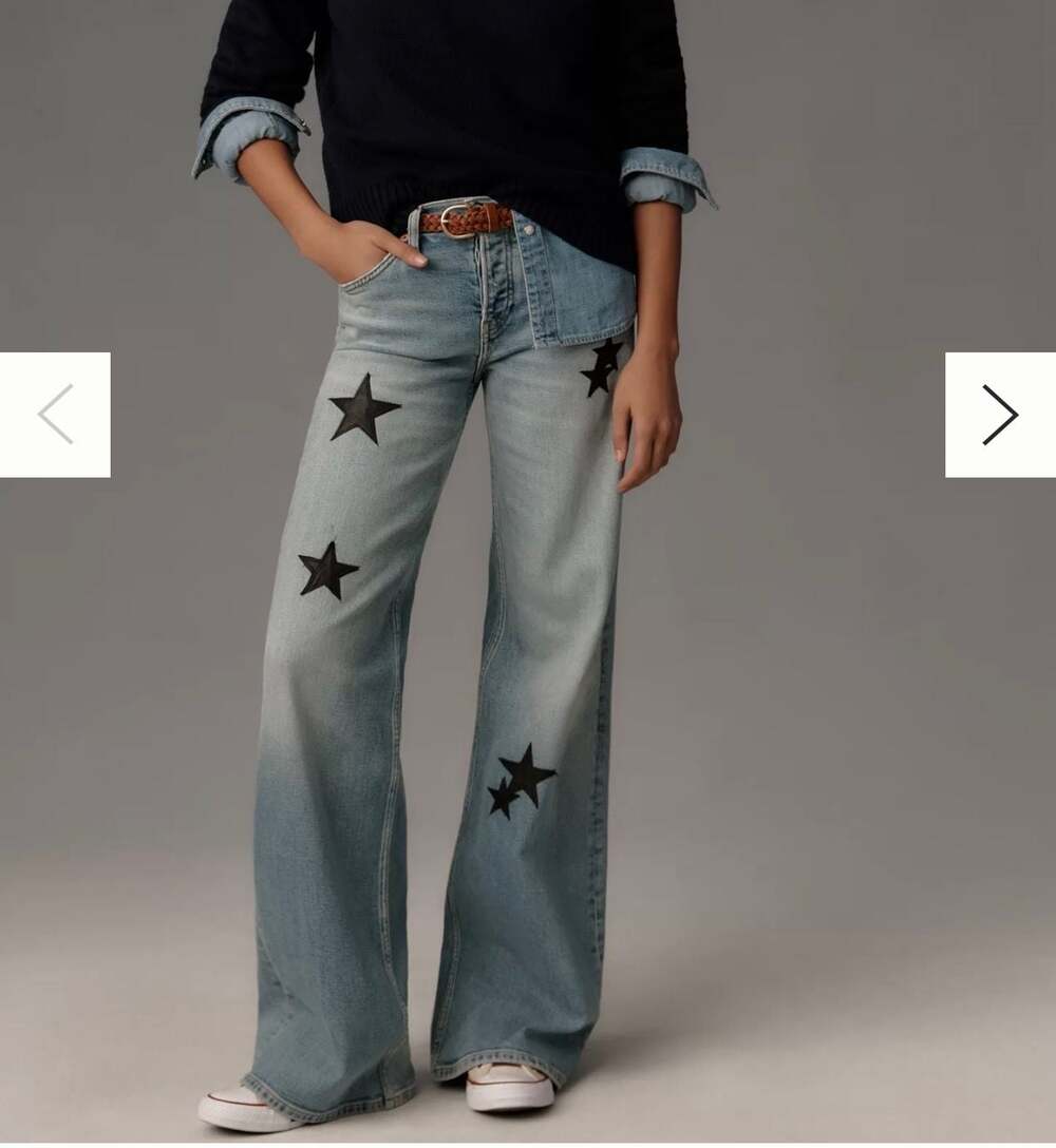 Anthropologie RE/DONE Mid-Rise Wide-Leg Jeans with Black Star Embellishments 26